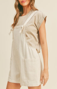 Miou Muse Cate Oatmeal Tie Short Romper