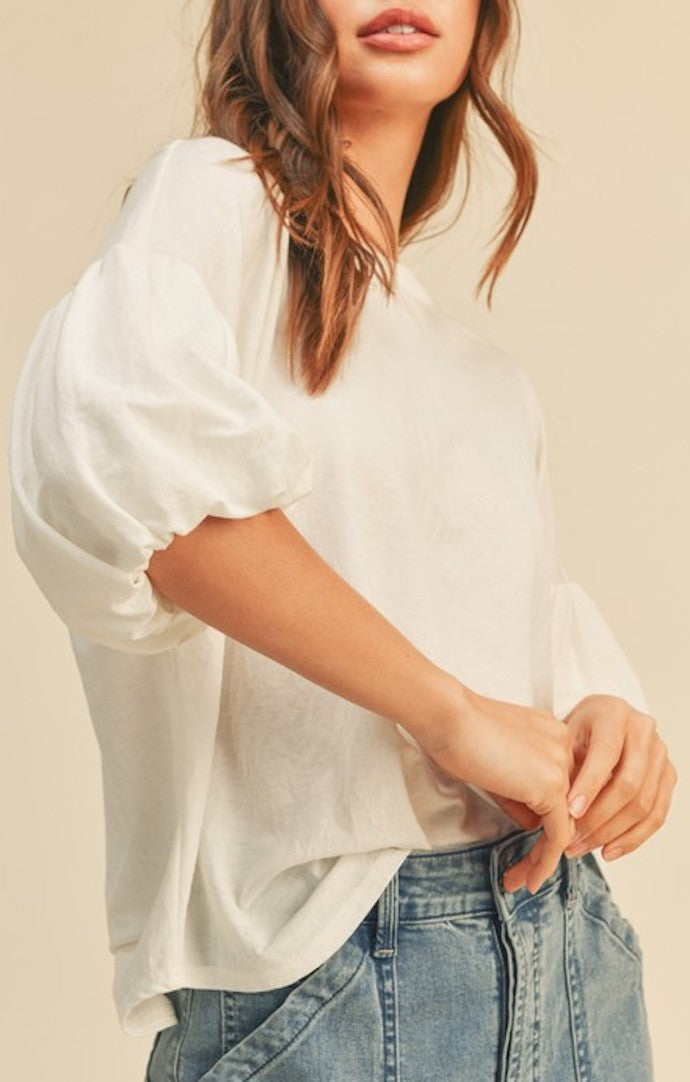 Nailea White Bubble Sleeve Top