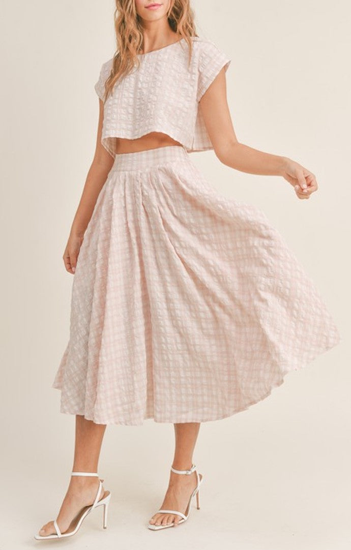 Mable Pink Plaid Crop Top And Midi Skirt