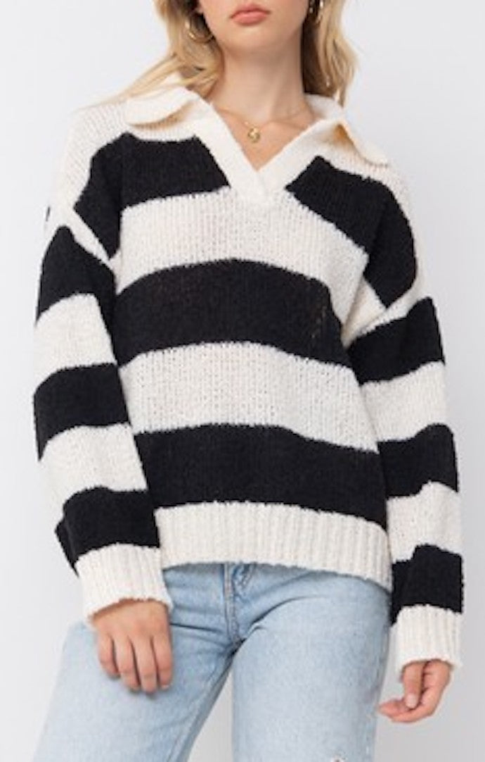 Pretty Garbage Black Oversized Striped Sweater