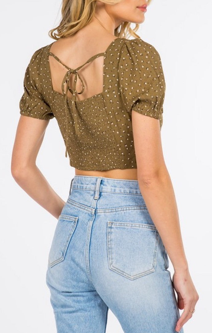 Whiteroom Cactus Olive Floral Crop Top