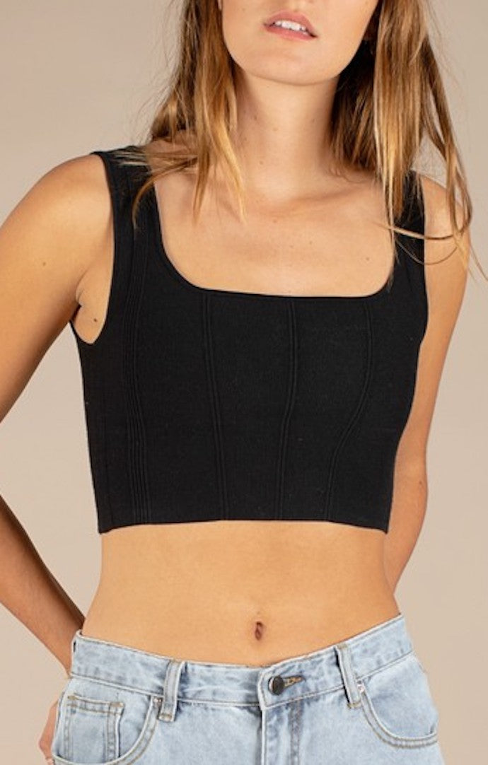 All Row Black Square Neck Crop Top