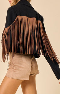 Wisteria Lane Black Suede Fringe Jacket