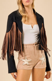 Wisteria Lane Black Suede Fringe Jacket
