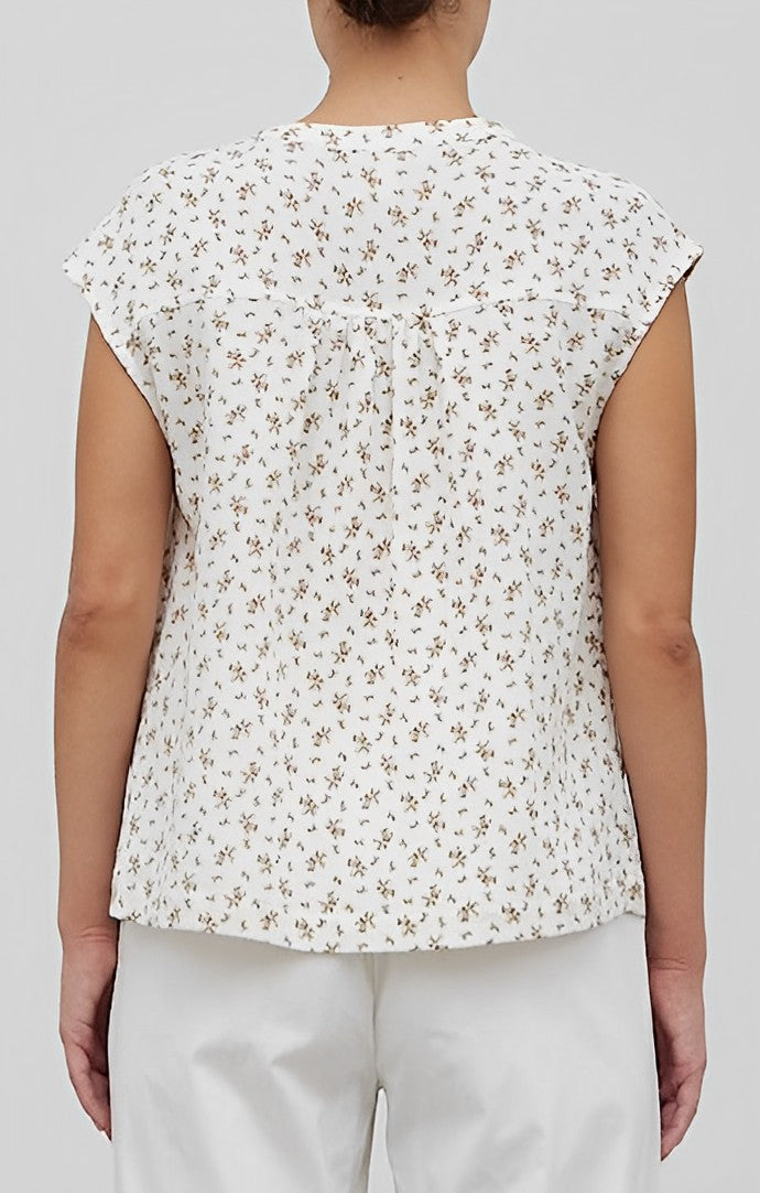 Grade and gather Ivory Floral Gauze Shirt