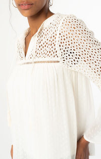 Lovestitch Off White Mesh Bell Sleeve Top