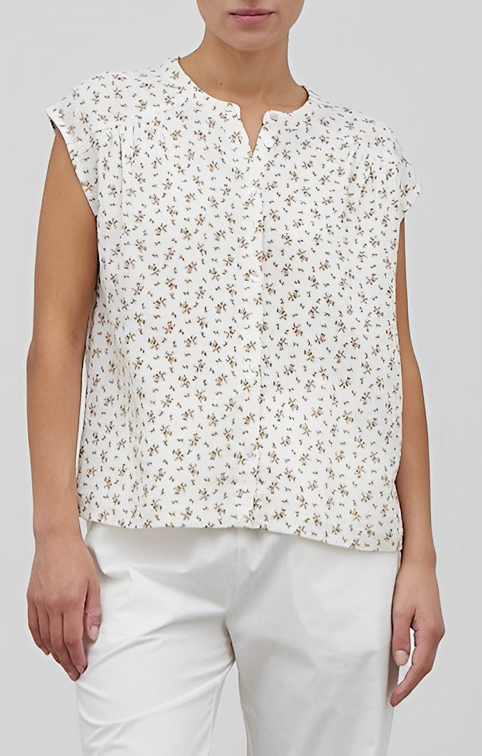Grade and gather Ivory Floral Gauze Shirt