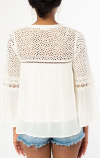 Lovestitch Off White Mesh Bell Sleeve Top