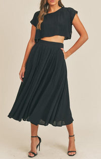 Mable Black Crop Top And Skirt Set
