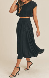 Mable Black Crop Top And Skirt Set